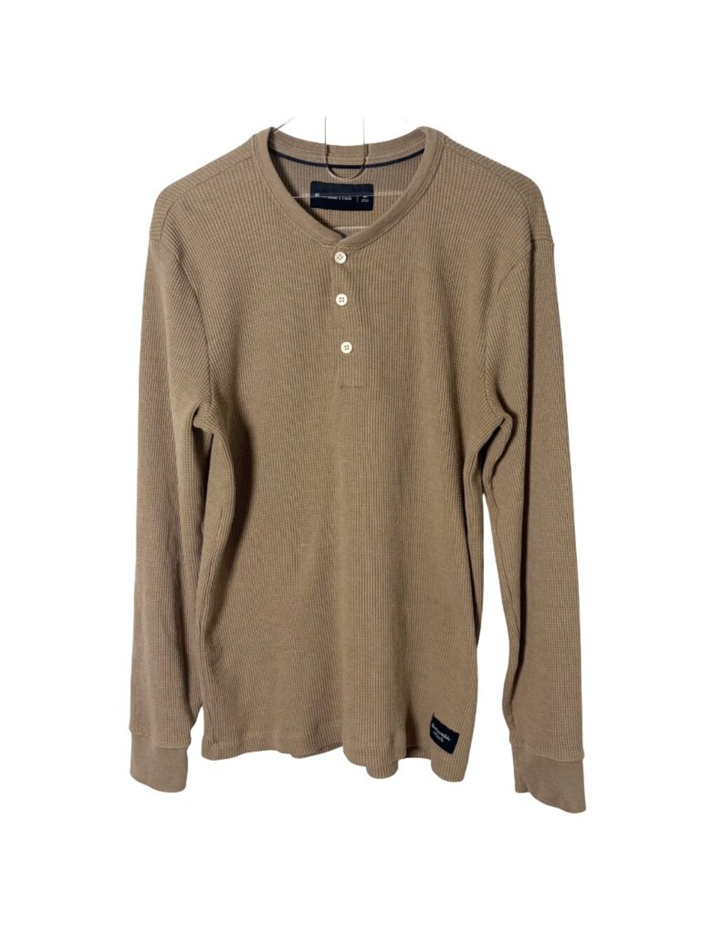 Abercrombie & Fitch Mens Long Sleeve Waffle Knit Thermal Henley Shirt Medium Tan